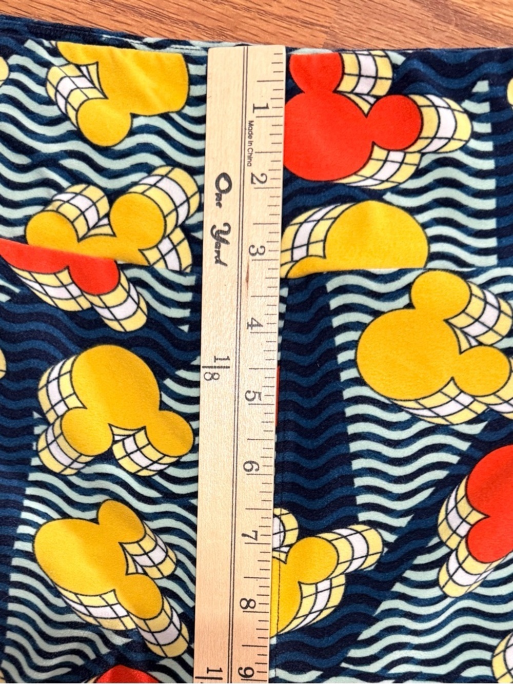 LuLaRoe Navy Leggings with Yellow & Red Mickey Mouse - Picture 3 of 5